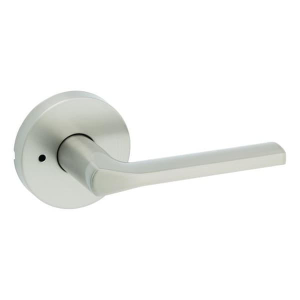 Lisbon Lever with Round Rose Privacy Door Lock with 6AL Latch and RCS Strike Satin Nickel Finish